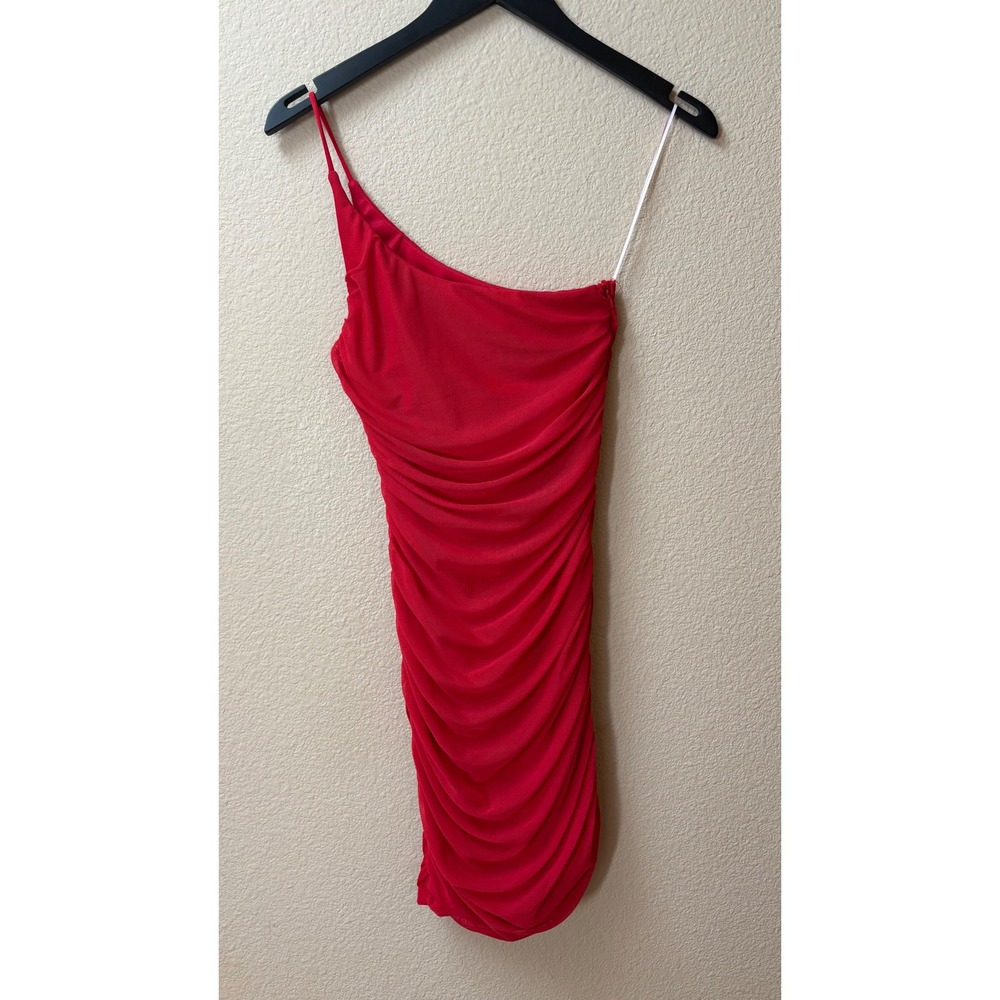 Princess Polly Red One Shoulder Ruched Bodycon Mini Dress Size US 2